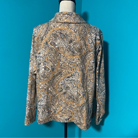 Isaac Mizrahi Live! Always Isaac 2X Brown Black Print Knit Denim Zip Jacket - Picture 4 of 5